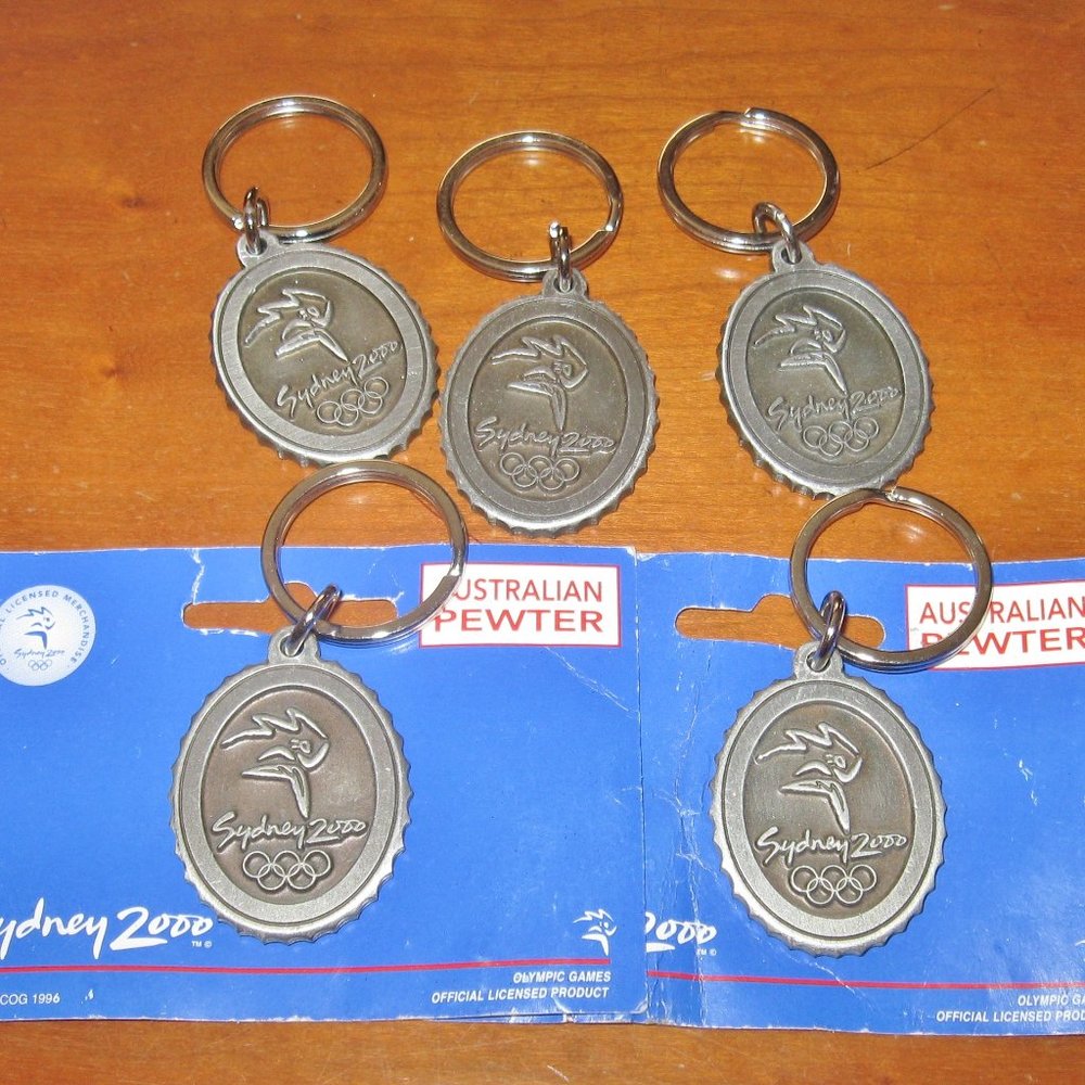 Vintage Olympics 5 Souvenir Keychains 2000 Sydney Australia Pewter